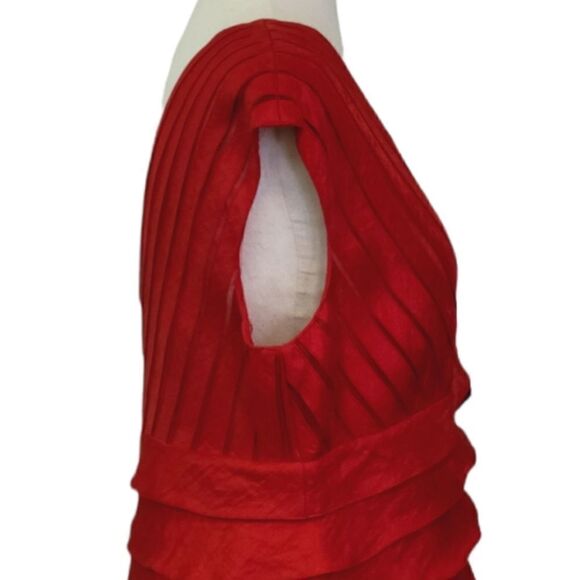 Adrianna Papell Red V-neck Cascading Ruffle Slim Fit Special Occasion Dress - Picture 3 of 12